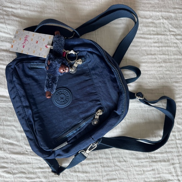 NWT Kipling Navy Backpack with Keychain - Picture 1 of 5